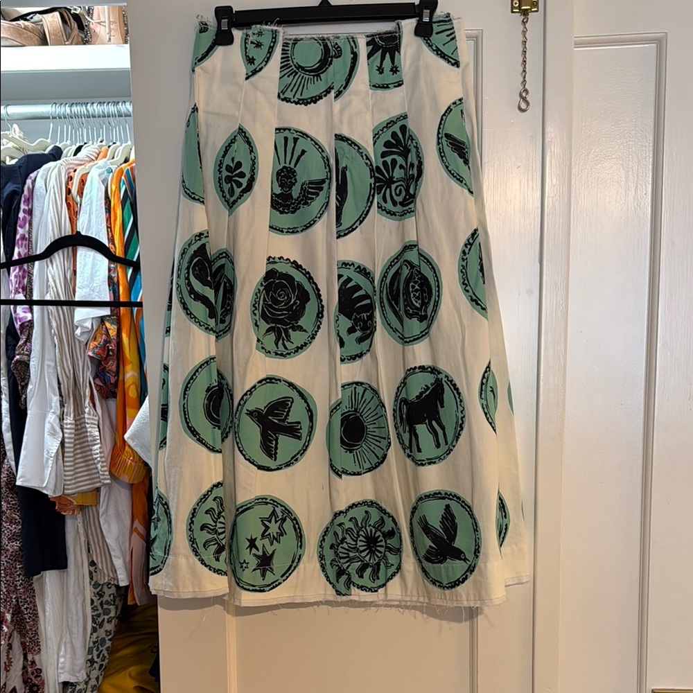 ZARA White and Green Patterned Skirt